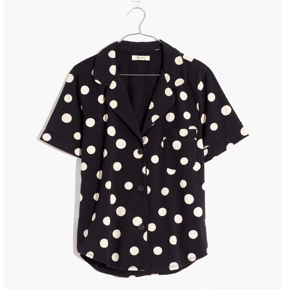 New Madewell Knit Bedtime Short-Sleeve Pajama Top, Inkwell Dots Women's Size XS